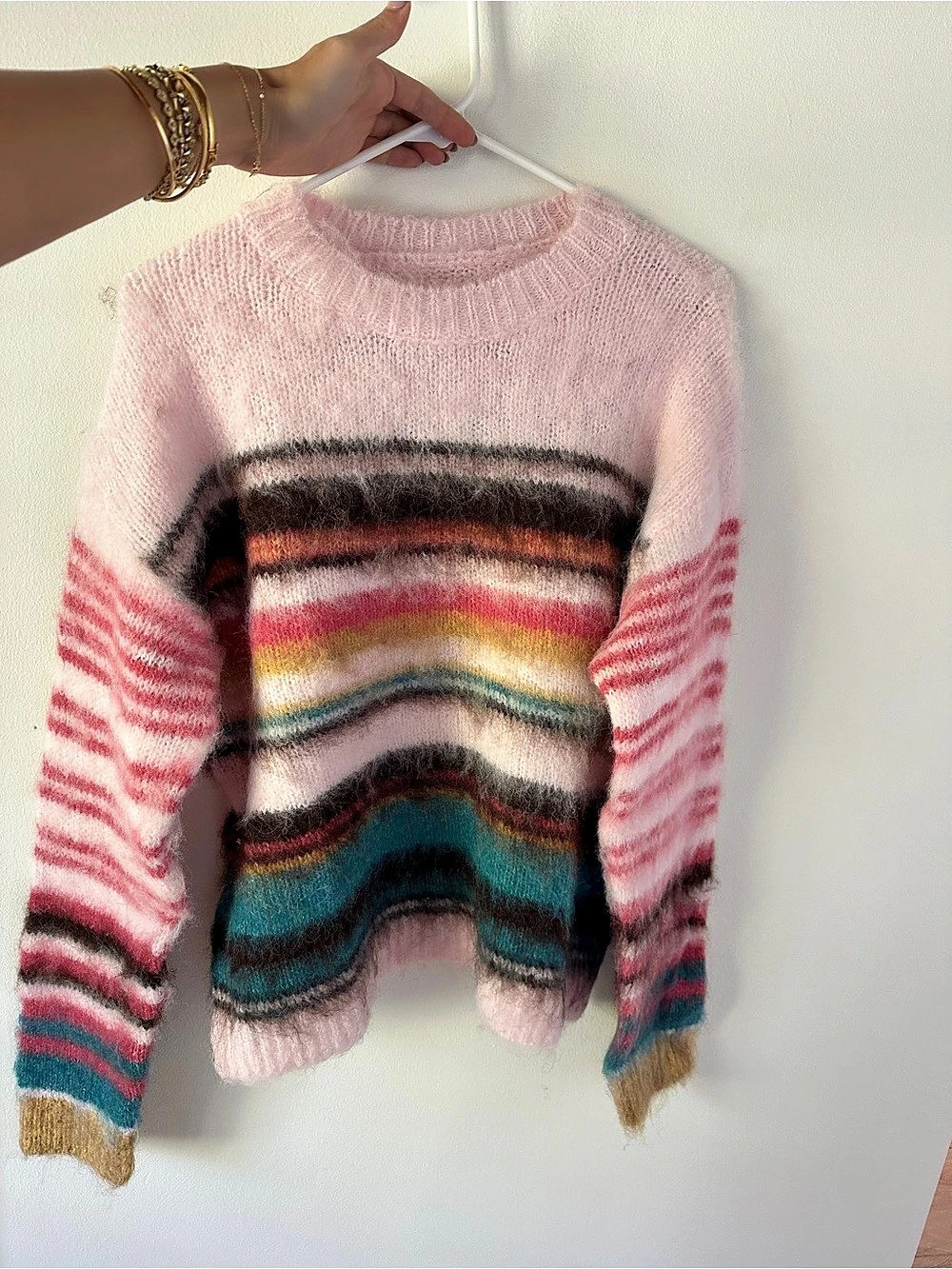 Striped Crew Neck Sweater Pink & Multicolor